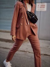 Load image into Gallery viewer, Two-piece Pure Color Double Row Casual Lady Suit
