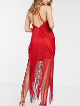Load image into Gallery viewer, Sexy V-neck Fringed Midi Dress
