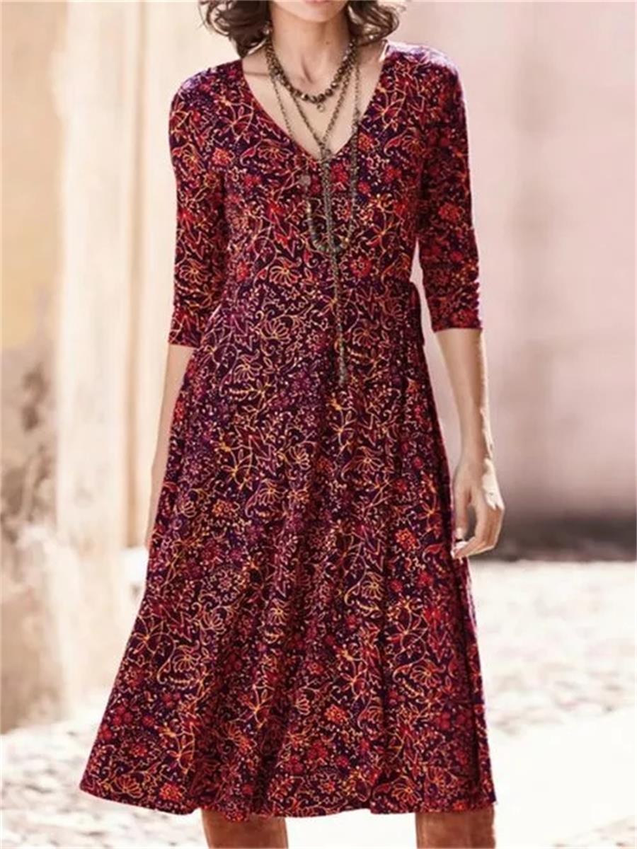 Vintage Printed Retro Temperament Women'S Dress