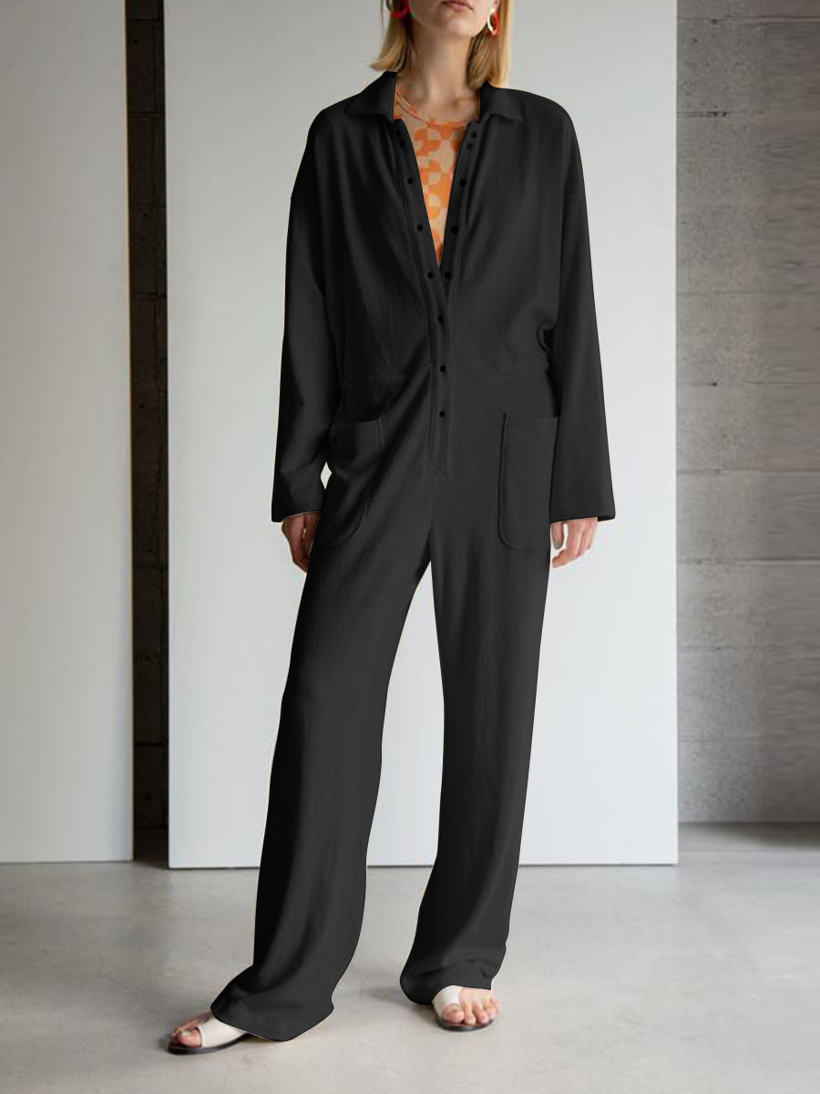 V-neck Long-sleeved Casual Jumpsuit