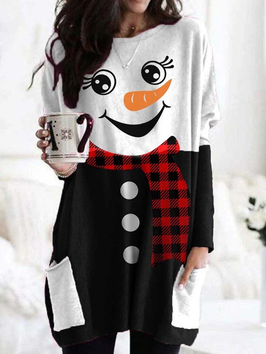 Christmas Cute Snowman Print T-Shirt