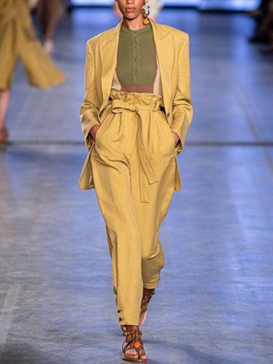 Two-piece Casual Suit with Ruffled Waistband