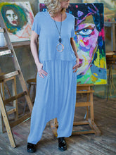 Load image into Gallery viewer, Pure Color Short Sleeve Tops Loose Overalls Pant Suits

