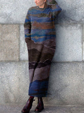 Load image into Gallery viewer, Retro Long-sleeved Color Gradient Casual Dress with Pockets
