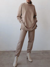 Load image into Gallery viewer, Fashion Casual High Neck Long Sleeve Solid Color Two-piece Suit
