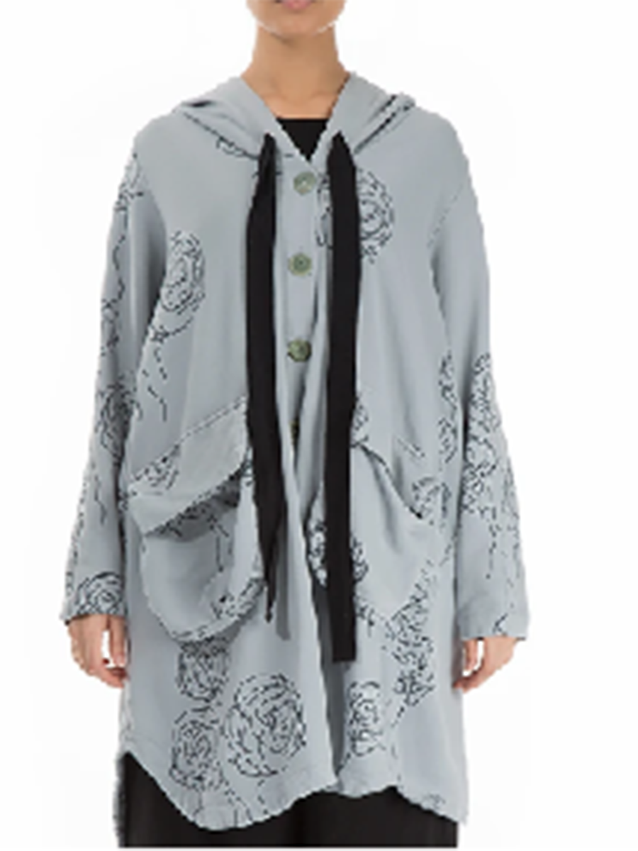 Long Loose Hooded Button Casual Jacket
