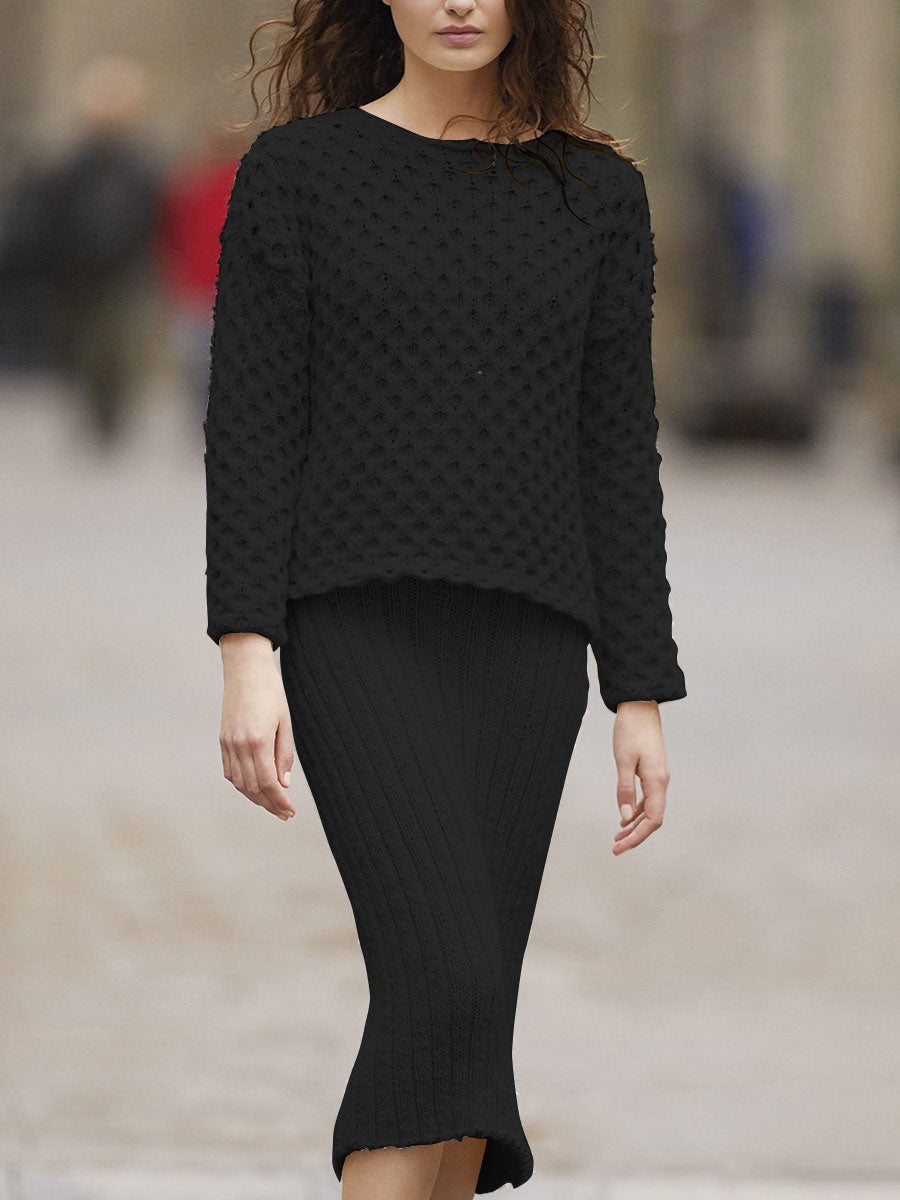 Pure Color Knitted Casual Sets