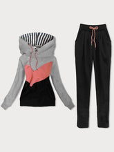 Load image into Gallery viewer, Casual Loose Long Sleeved Hooded Color Block Sweater Pants Suit
