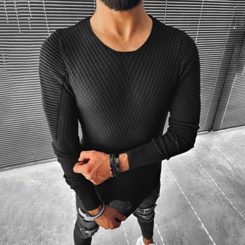 Men'S Casual Solid Color Round Neck Slim Knit Sweater