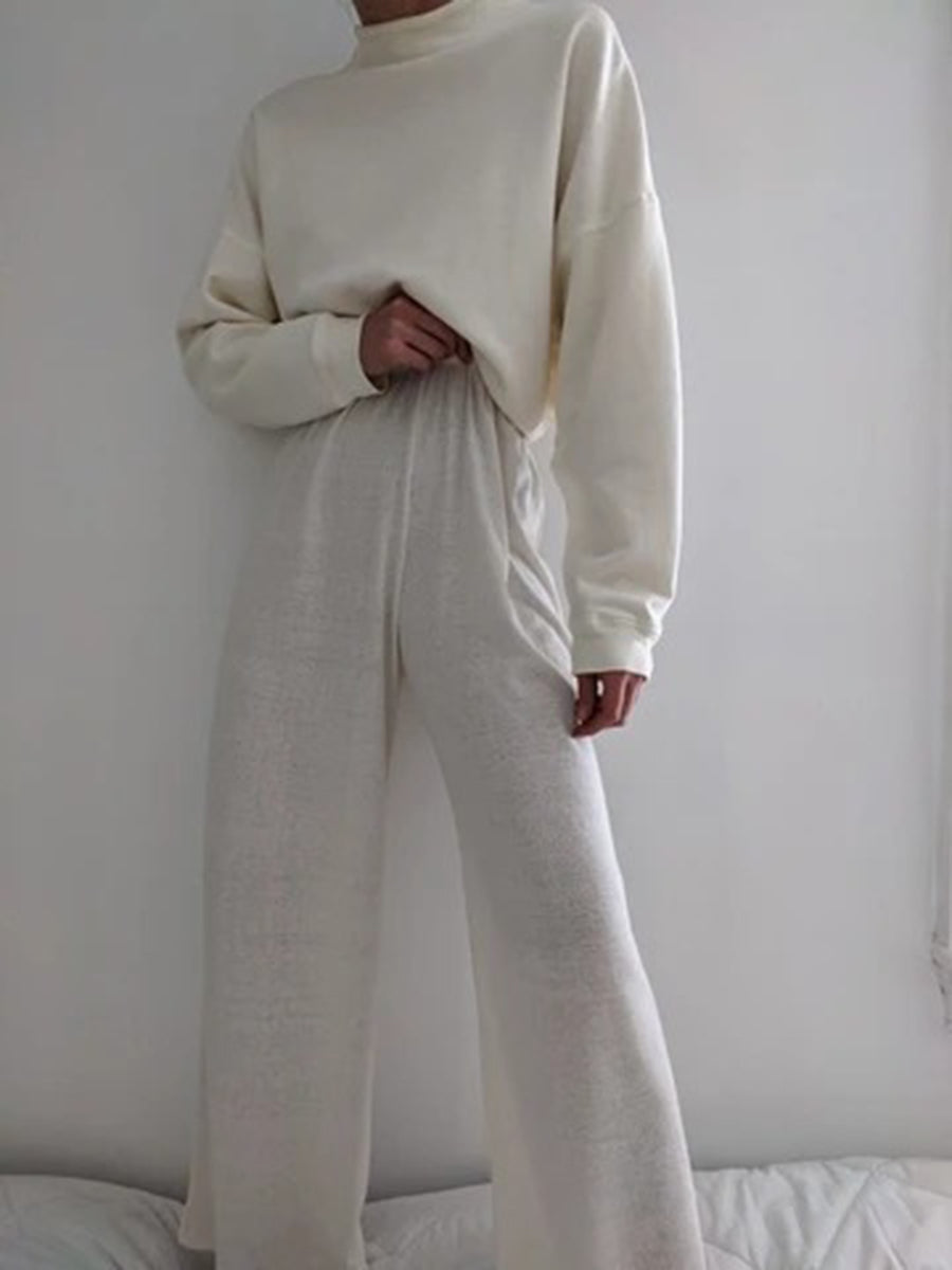 Fashion Solid Color High Neck Long Sleeve Two-piece Suit