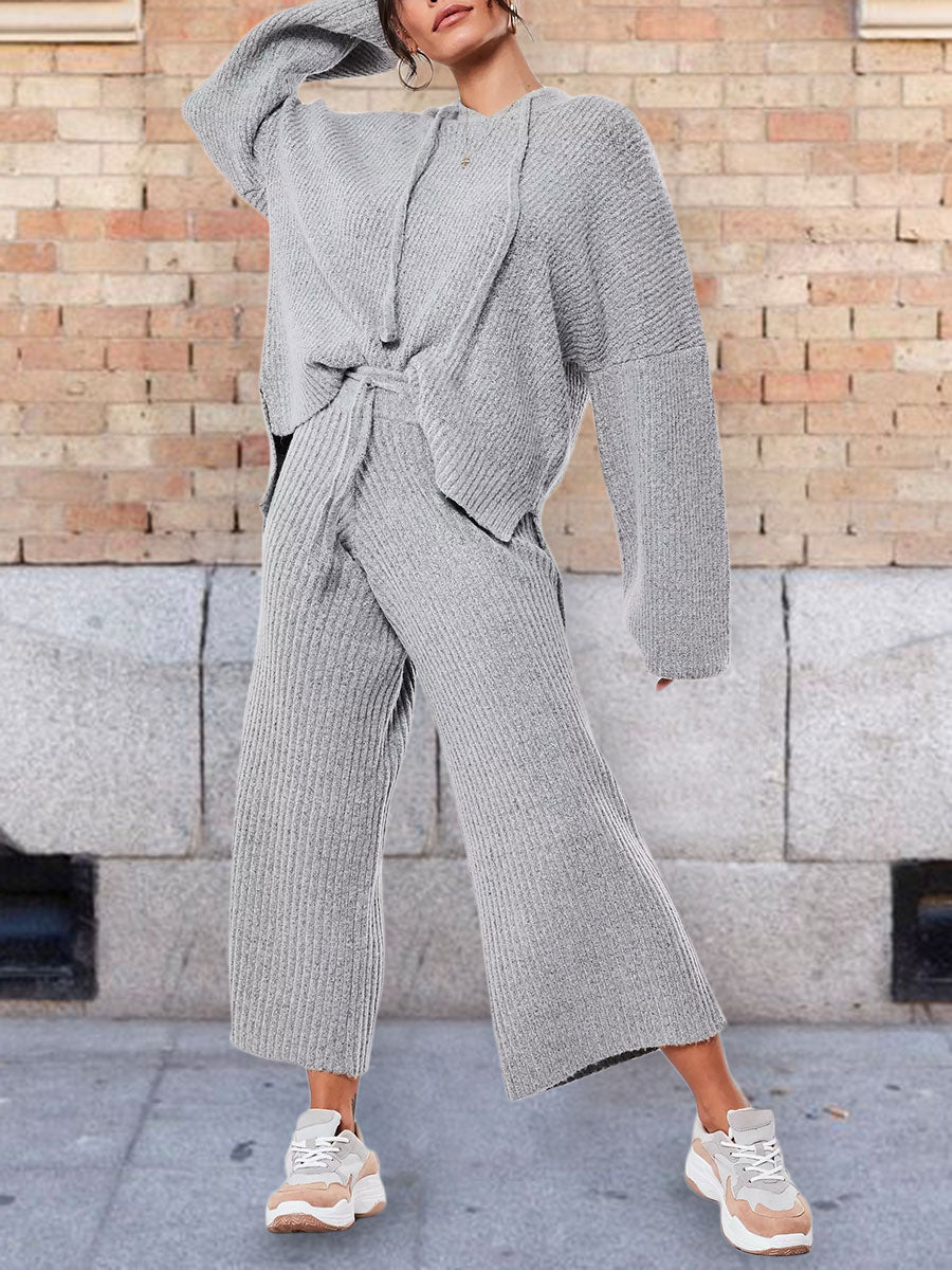 Women's Hooded Knitted Casual Two-piece Suit