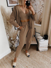 Load image into Gallery viewer, Casual Solid Color Knitted Cardigan Three-piece Suit
