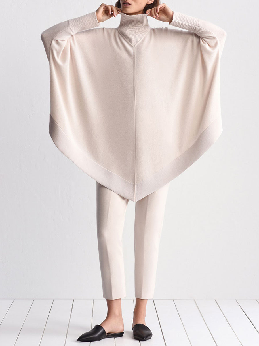 Fashionable Simple High Neck Long Sleeve Top Pants Knitted Suit