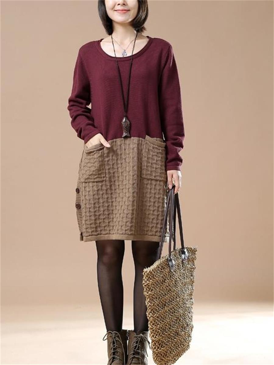 Casual Women'S Color Matching Sweater Dress