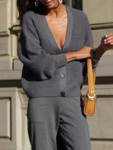 Load image into Gallery viewer, Women&#39;S Fashion V-Neck Button Knitted Long Sleeve Two-Piece Suit
