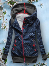 Load image into Gallery viewer, Women&#39;s Polka Dot Printing Contrast Color Zipper Cotton Jacket

