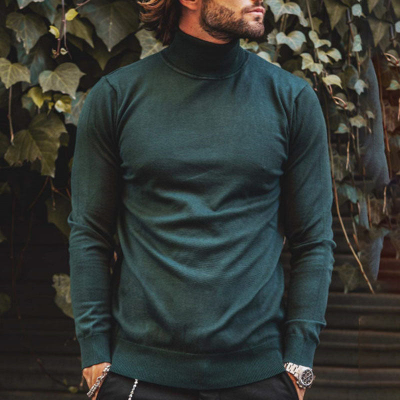 Men'S Fashion High Neck Knit Long Sleeve T-Shirt Top