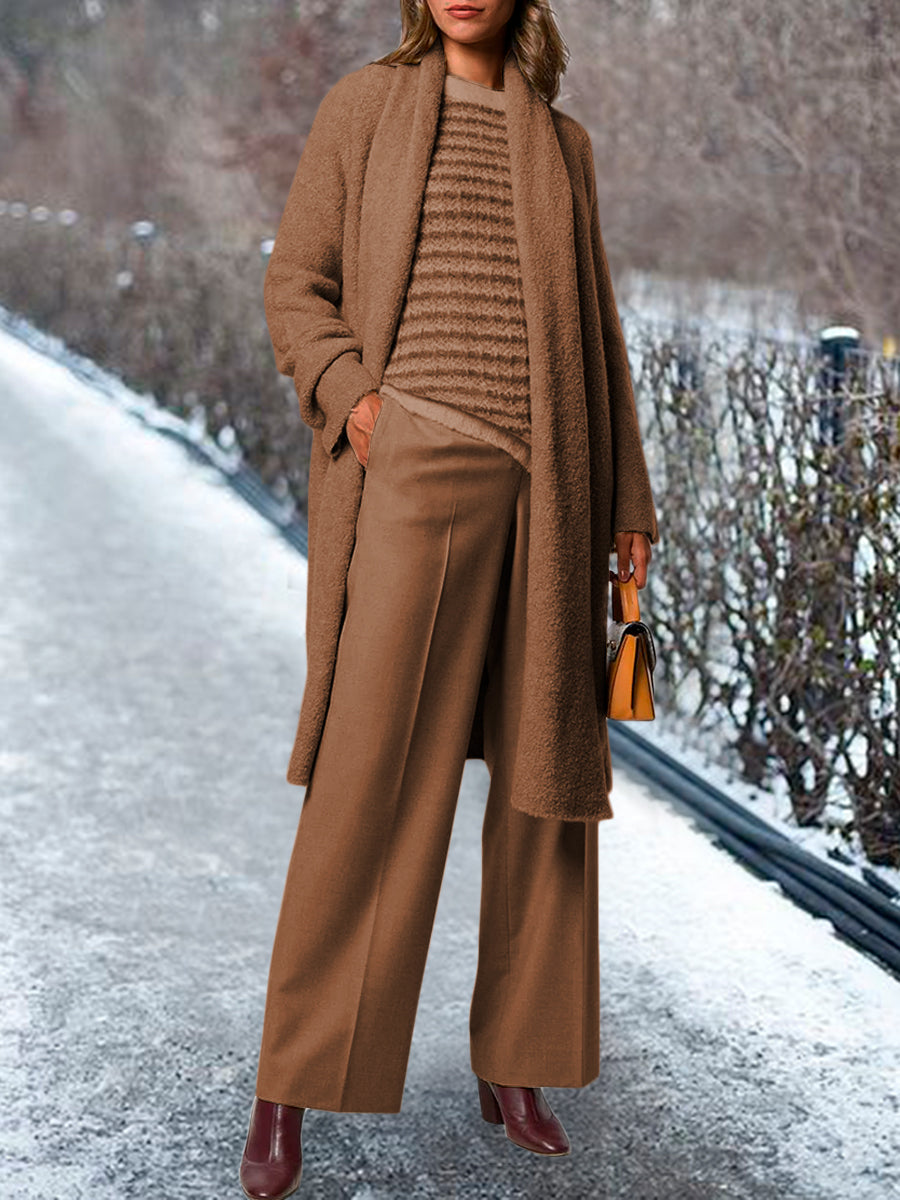 Women's Round Neck Plaid Bottoming Autumn and Winter Three-piece Suit