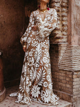 Load image into Gallery viewer, Deep V Mesh Embroidered Puff Sleeve Halter Wedding Dress
