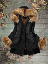 Load image into Gallery viewer, Trendy Furry Hooded Denim Women&#39;s Jacket with Pockets
