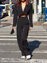 Load image into Gallery viewer, Fashion Solid Color Lapel Short Top Leisure Two-piece Suit

