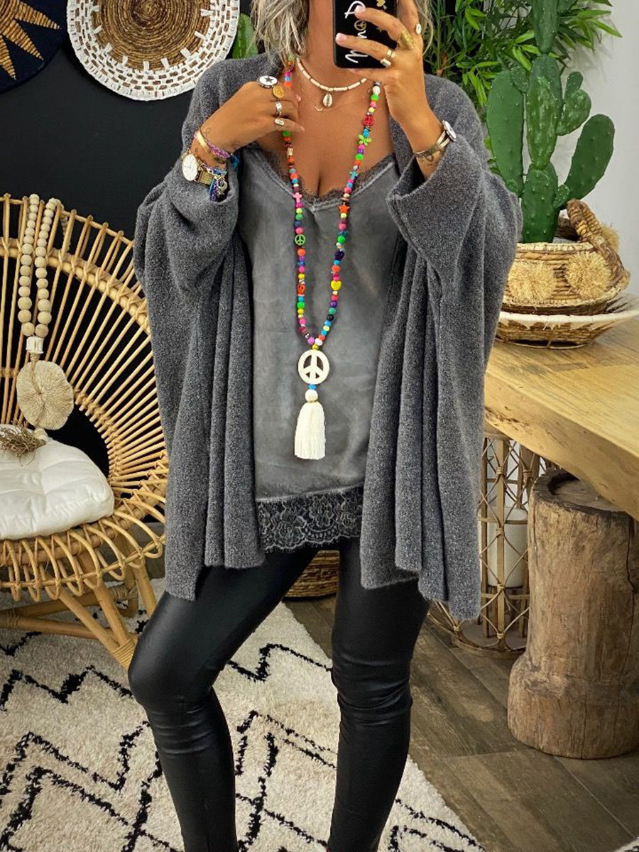 Solid Color Casual Loose Cardigan Jacket