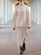 Load image into Gallery viewer, Casual High-neck Knitted Top and Skirt Two-piece Suit
