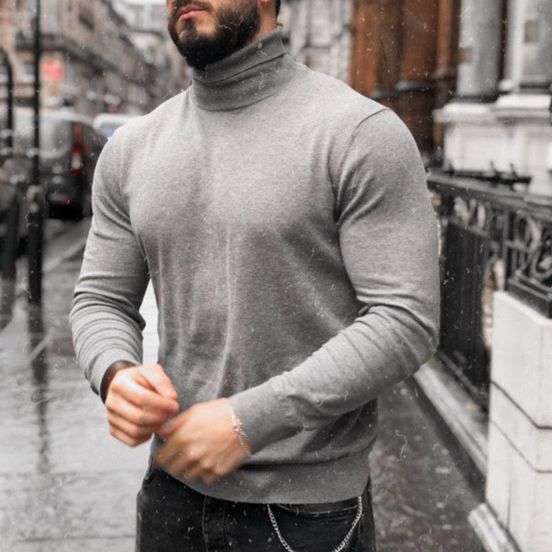 Men'S Fashion Casual High Neck Knitted Sweater