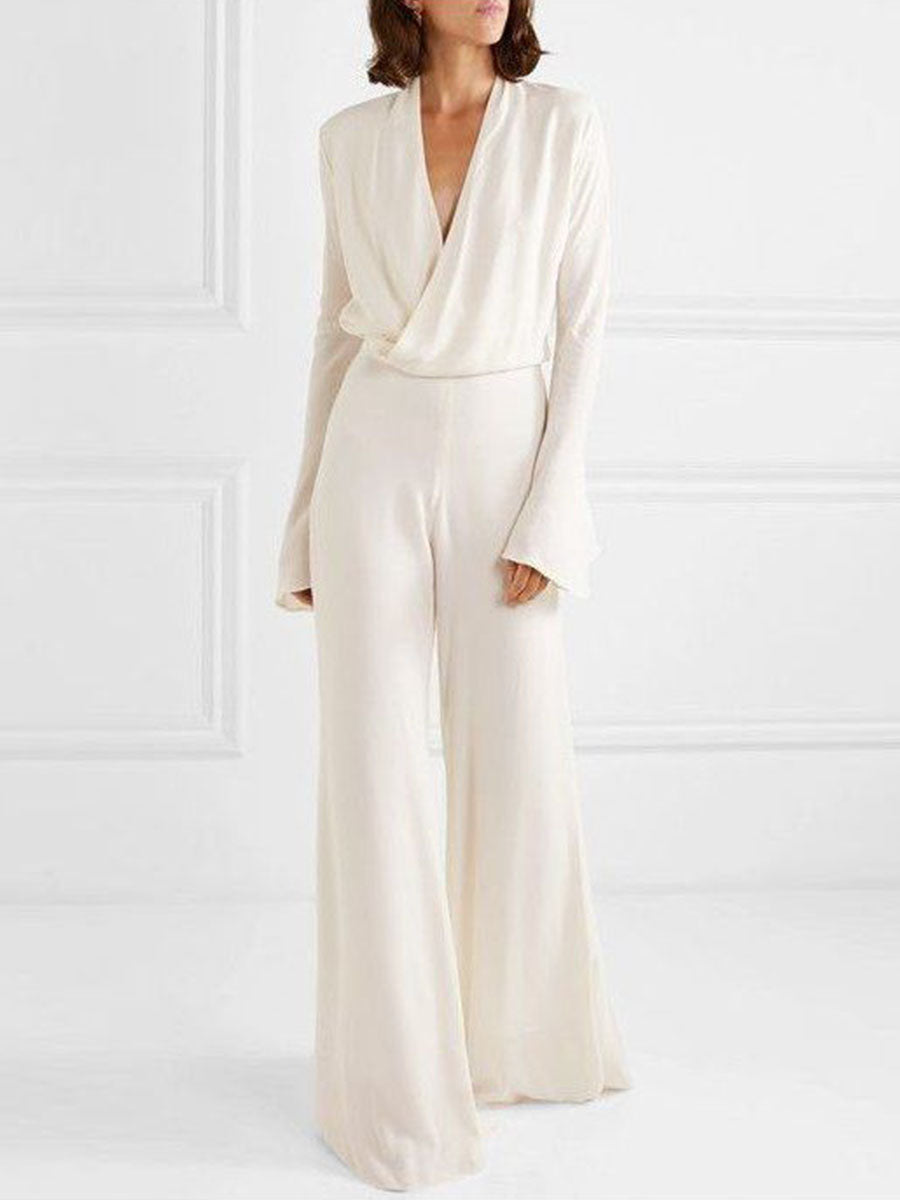 Fashion Simple V Neck Long-Sleeved Top Pants Suit