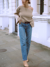 Load image into Gallery viewer, Casual Loose Flat Neck Knit Sweater with Slit Hem
