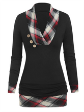 Load image into Gallery viewer, Solid Color Plaid Collar V-neck Long-sleeved Stitching Top
