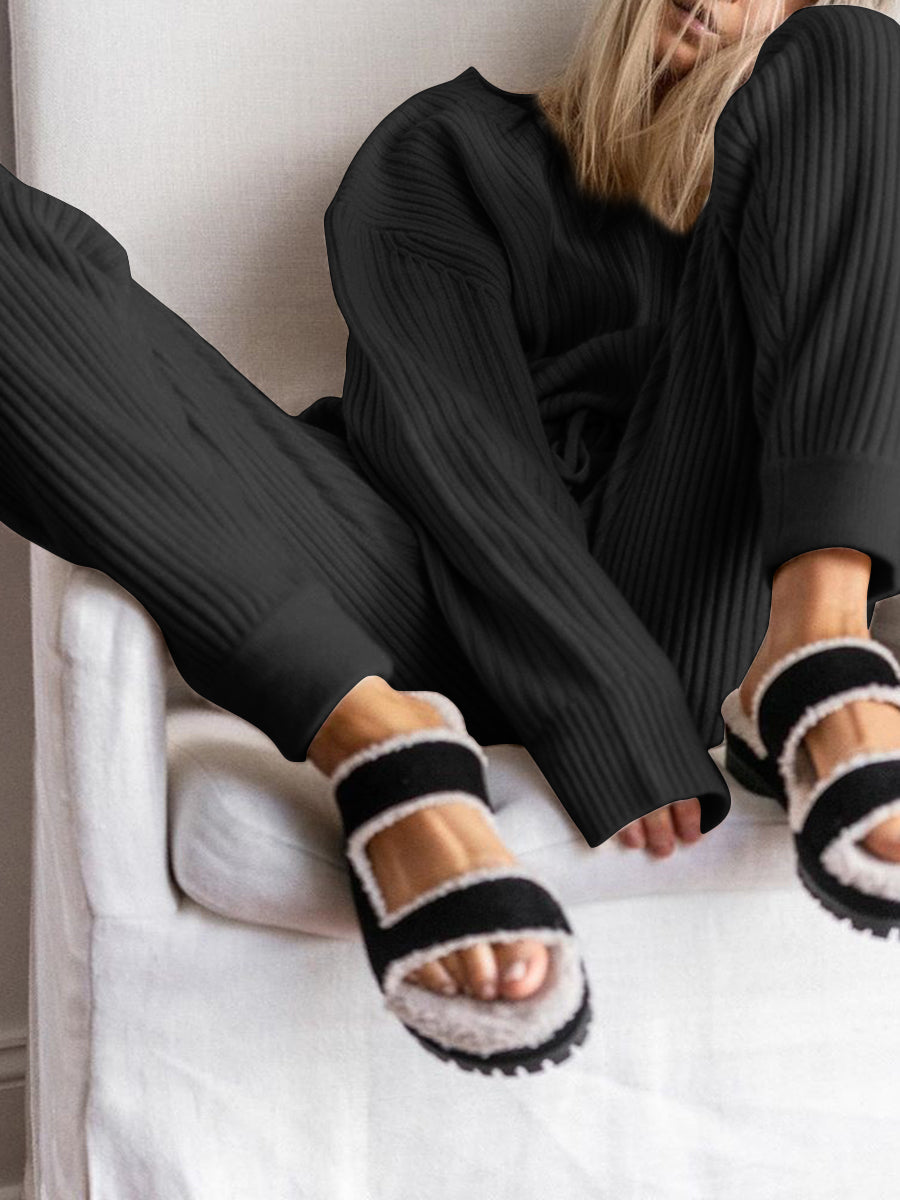 Fashion Casual Knitted Solid Color Two-piece Suit