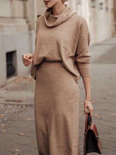 Load image into Gallery viewer, Pure Color Turtleneck Tops Knit Skirt Two Piece Suit
