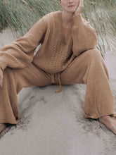 Load image into Gallery viewer, Casual Loose V-Neck Long Sleeve Top Pants Knitted Suit
