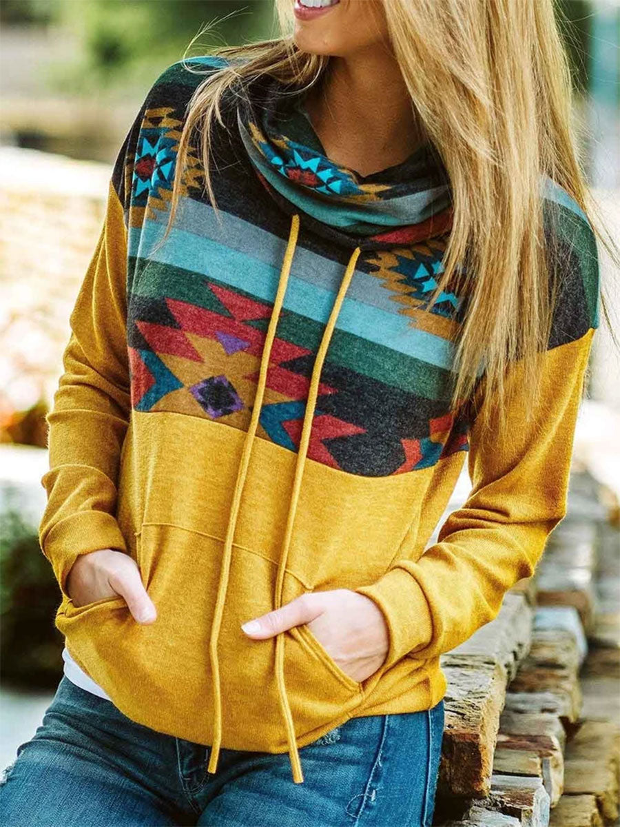 Ethnic Retro Printed Long-sleeved Pullover Sweatshirt