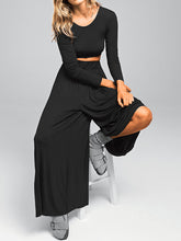 Load image into Gallery viewer, Pure Color Casual Round Neck Long Sleeve Loose Two-piece Suit

