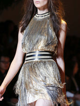 Load image into Gallery viewer, Fashion Halter Sleeveless Fringed Mini Dress
