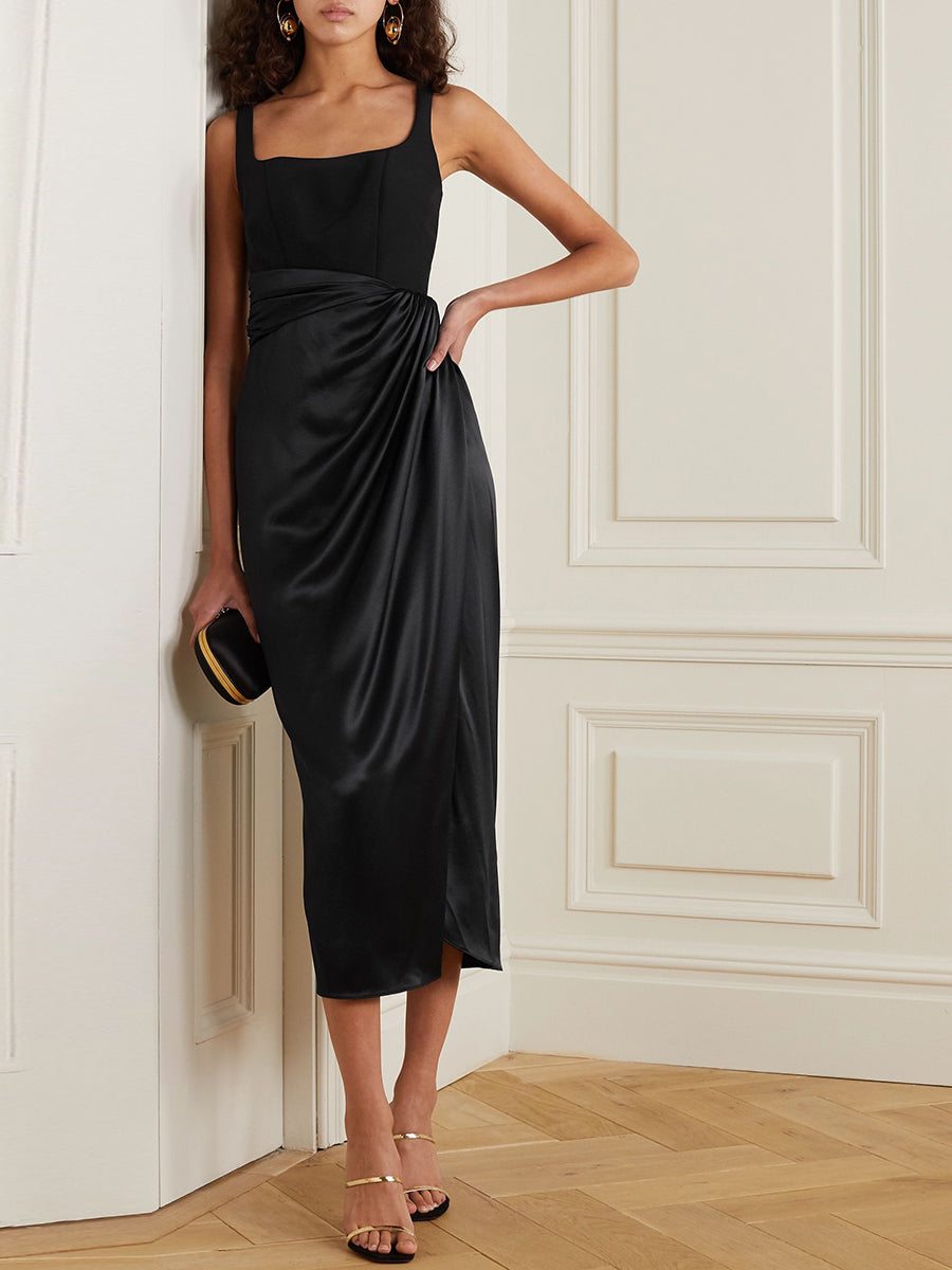 Pure Color Sling Slim Midi Dress