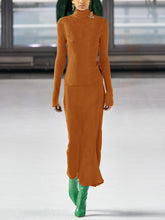 Load image into Gallery viewer, Knitted Thin Turtleneck Sweater Slim-fit Skirt Two-piece Suit
