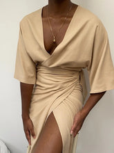 Load image into Gallery viewer, Fashion Solid Color Deep V-neck Three-quarter Sleeve Dress
