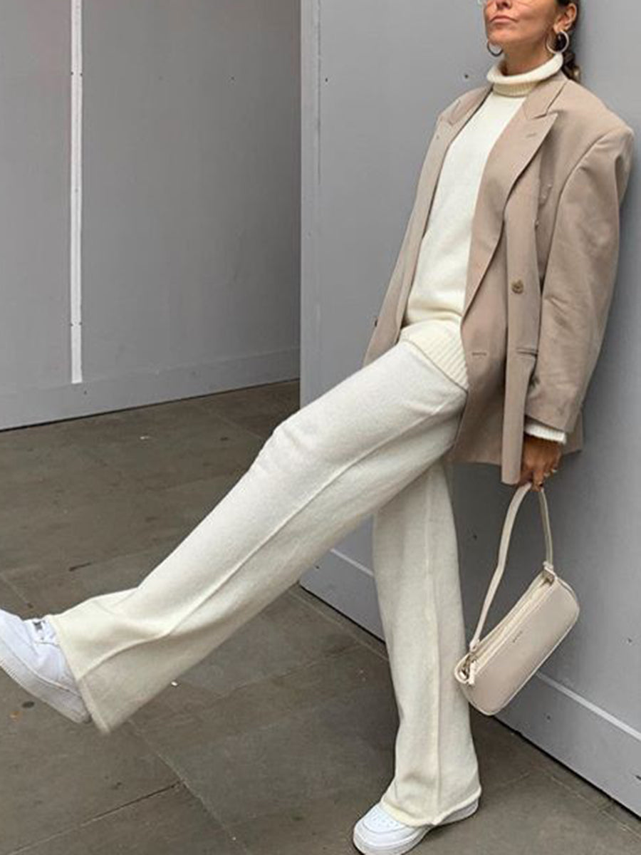 Solid Color Turtleneck Sweater Loose Suit