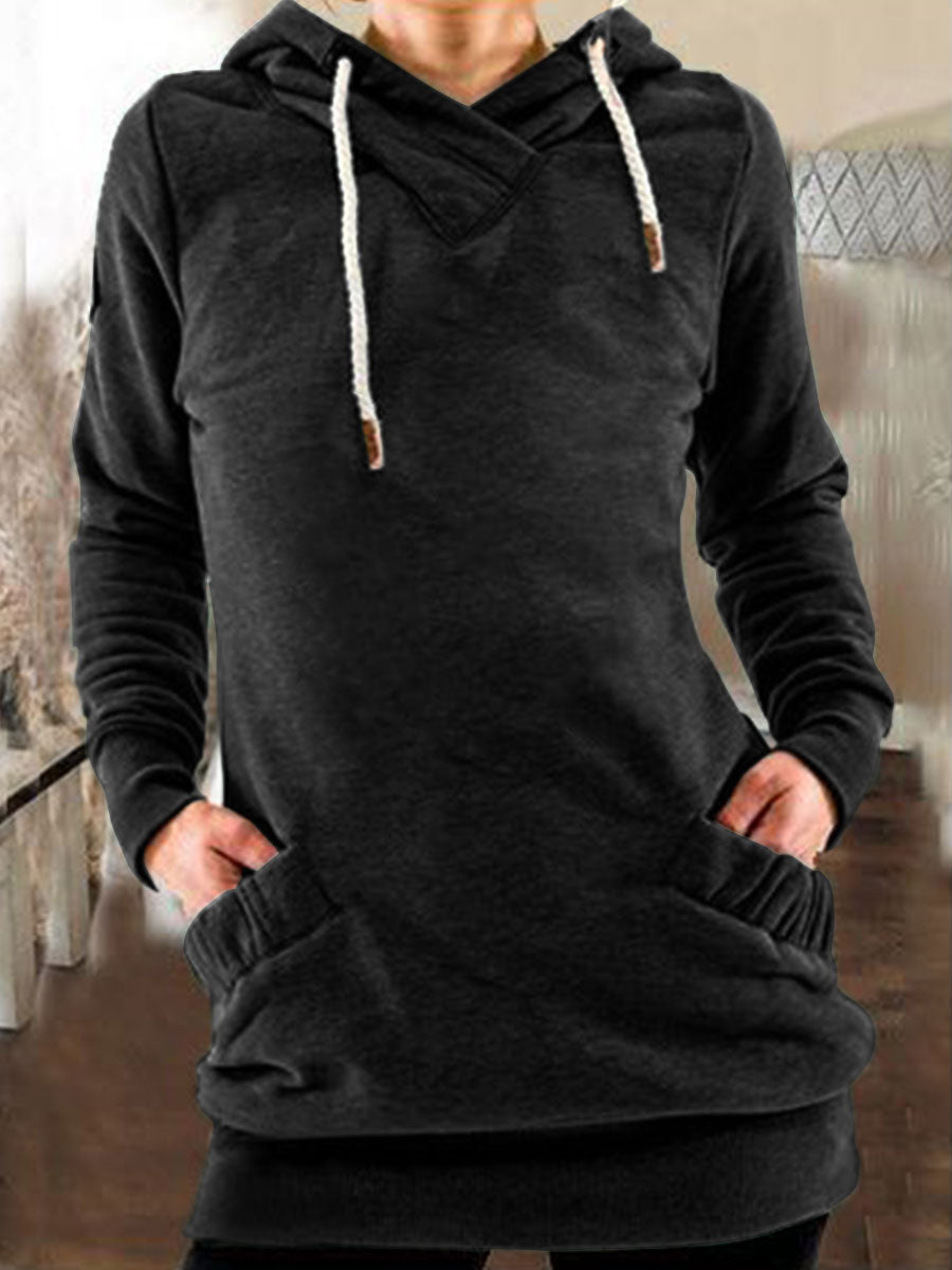 Casual Pocket Drawstring Hooded Long Sleeve Sweatshirt