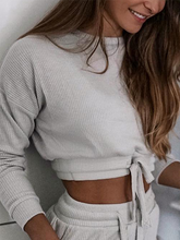Load image into Gallery viewer, Pure Color Casual Warm Lace-Up Waist Long-Sleeved Sweater Suit
