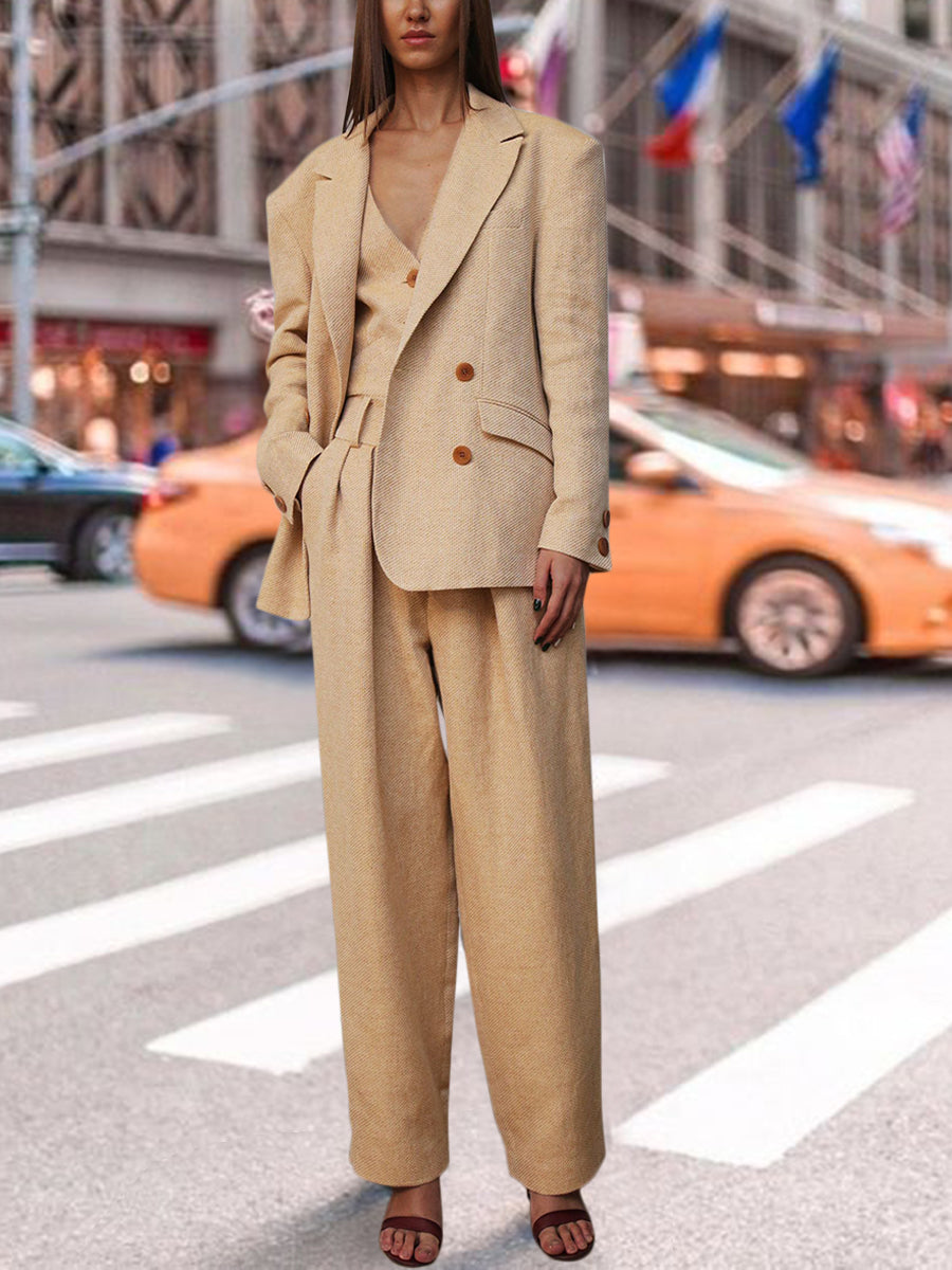 Fashion Waist Knot Solid Color Two-piece Casual Suit