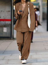 Load image into Gallery viewer, Women&#39;s V-neck Double Row Solid Color Casual Two-piece Suit

