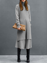 Load image into Gallery viewer, Pure Color Casual High Neck Knitted Skirt Two-piece Suit
