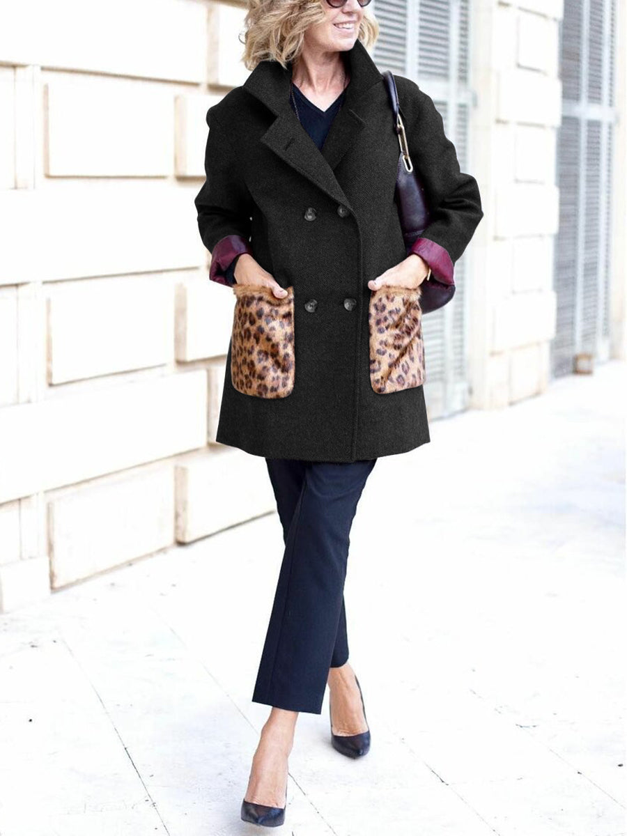 Ladies Suit Collar Fashionable Color Contrast Pocket Old Coat