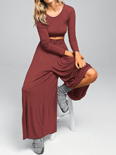 Load image into Gallery viewer, Pure Color Casual Round Neck Long Sleeve Loose Two-piece Suit
