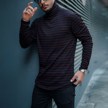Load image into Gallery viewer, Cotton High Collar Casual Striped Men&#39;S Long Sleeve T-Shirt
