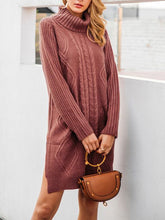 Load image into Gallery viewer, Pure Color Fashion High Neck Split Knit Sweater Dress
